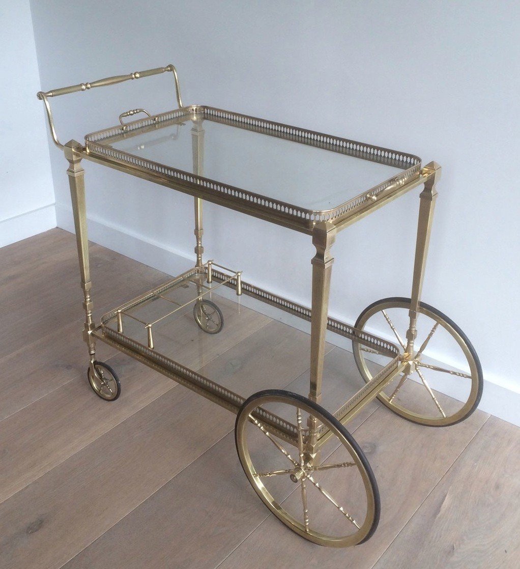 Neoclassical Style Brass Drinks Trolley With Removable Trays. French Work By Maison Jansen
