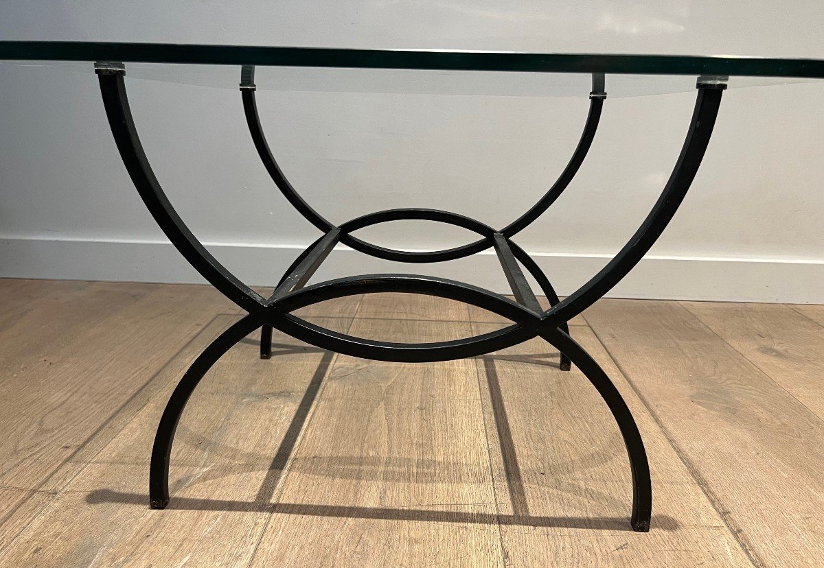 Pair Of Black Lacquered Side Tables With Thick Glass Tops. French Work. Circa 1950-photo-3