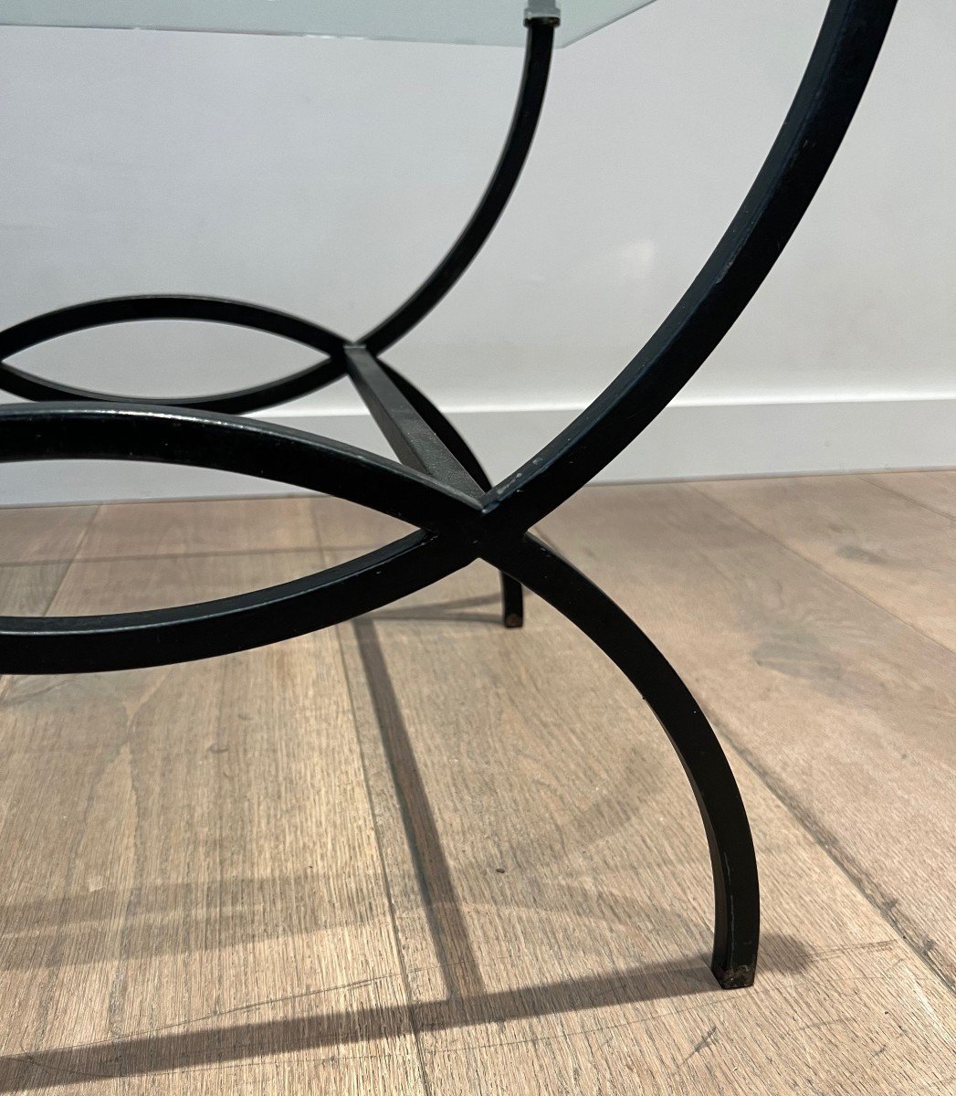 Pair Of Black Lacquered Side Tables With Thick Glass Tops. French Work. Circa 1950-photo-5