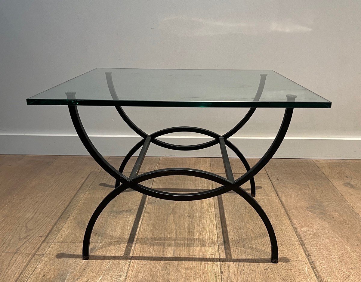 Pair Of Black Lacquered Side Tables With Thick Glass Tops. French Work. Circa 1950-photo-7