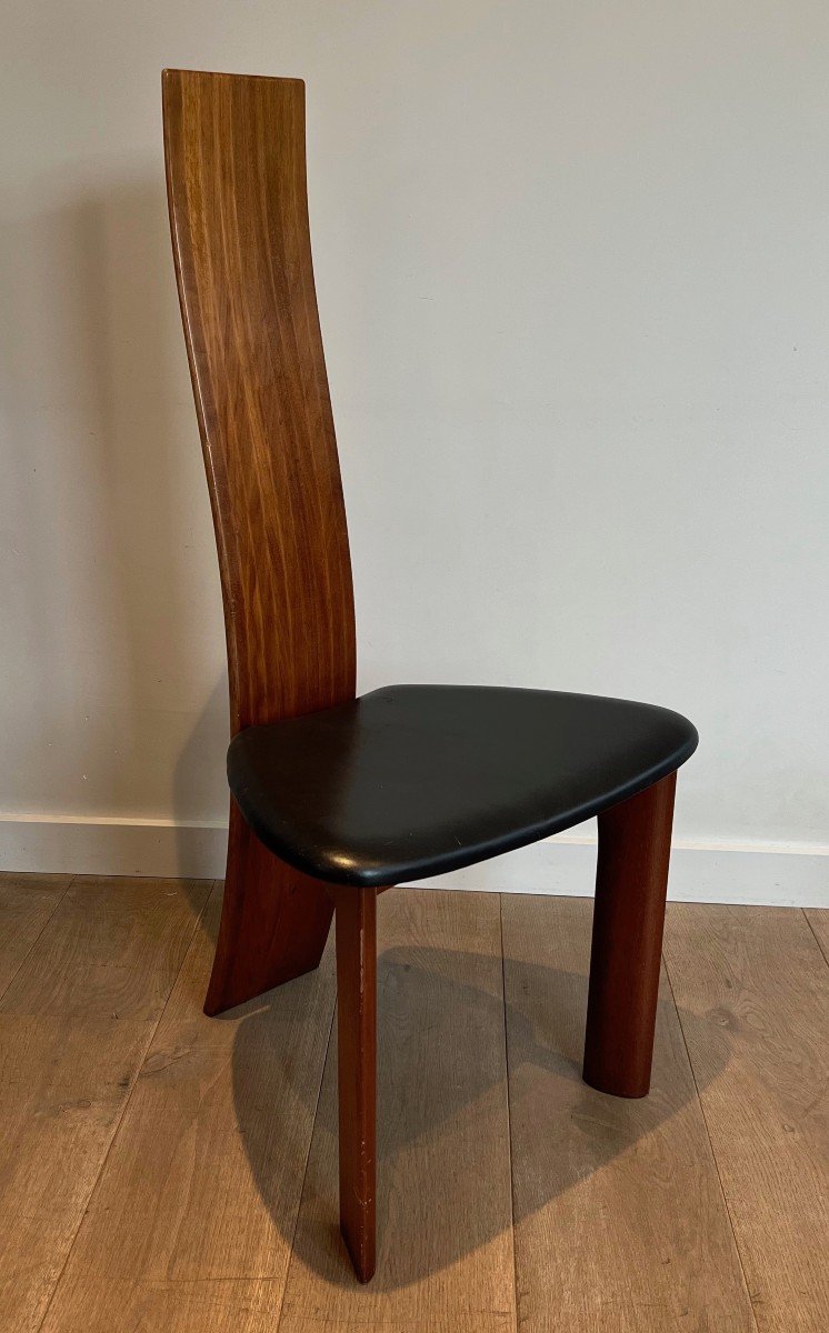 Pair Of Chairs In Exotic Wood And Leather. Scandinavian Work. Around 1970-photo-3