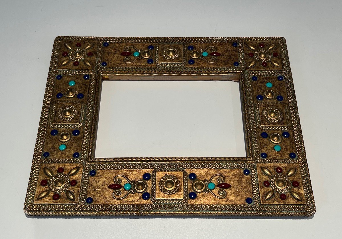 Small Ceramic Frame With Fine Stone Inlays. French Work. Around 1970-photo-4