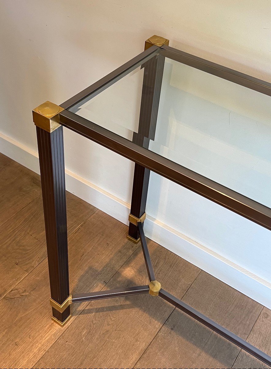 Console In Lacquered Aluminum And Gold Metal With Fluted Feet. French Work Signed Pierre Vandel-photo-1
