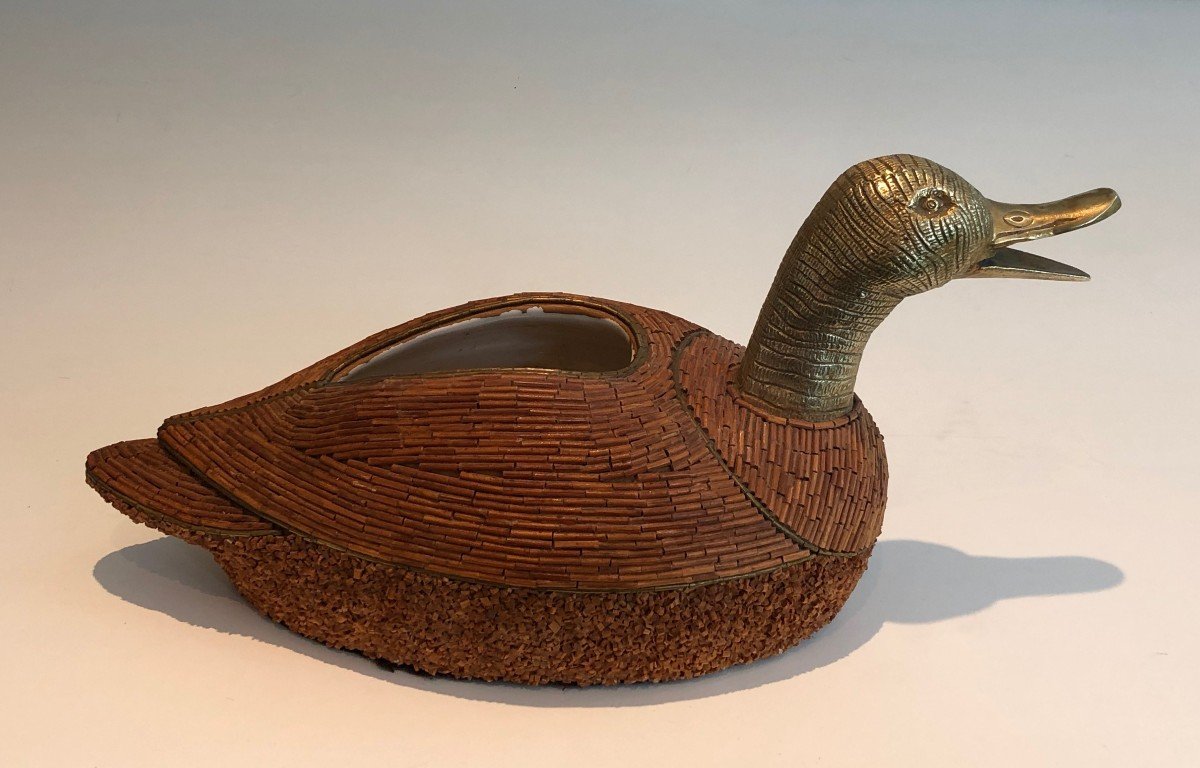 Duck Tray In Ceramic And Brass. Italian Work Signed Tarzia Firenze. Around 1970-photo-2