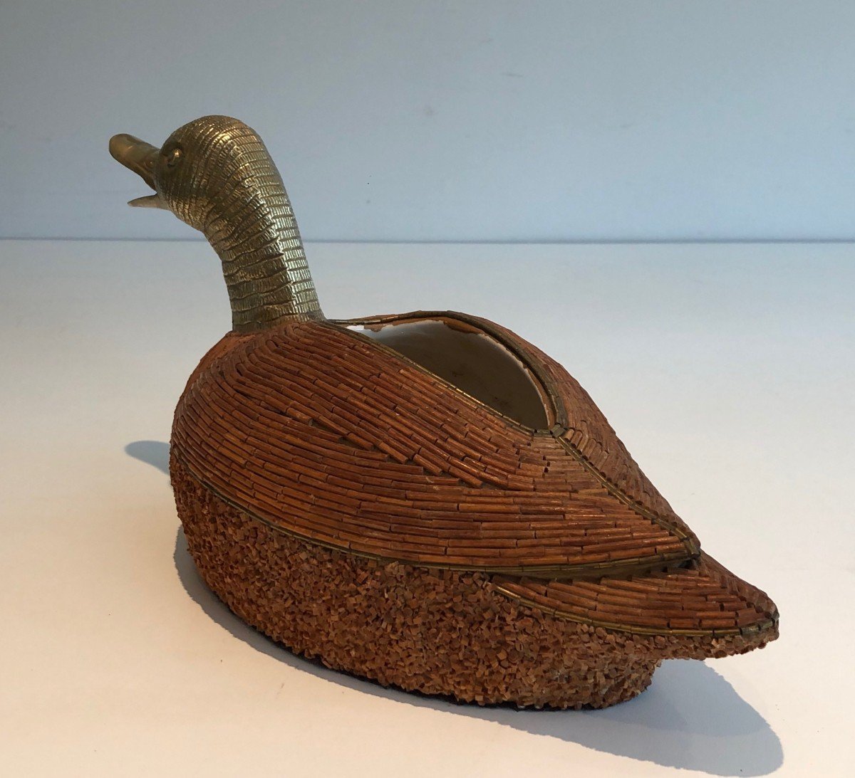 Duck Tray In Ceramic And Brass. Italian Work Signed Tarzia Firenze. Around 1970-photo-2
