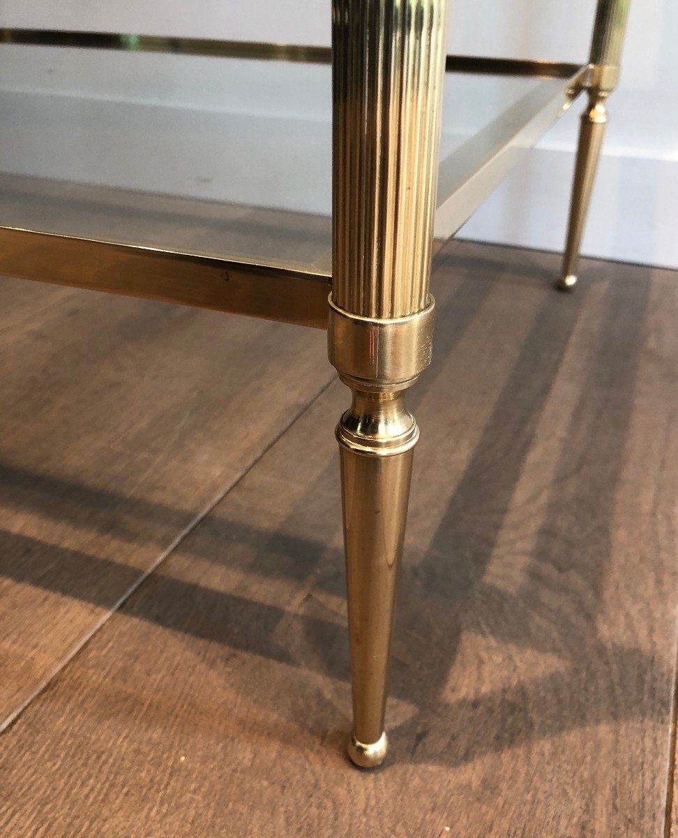 Brass Coffee Table By Maison Baguès With Two Glass Shelves Featuring Bronze Tassels On Corners-photo-6