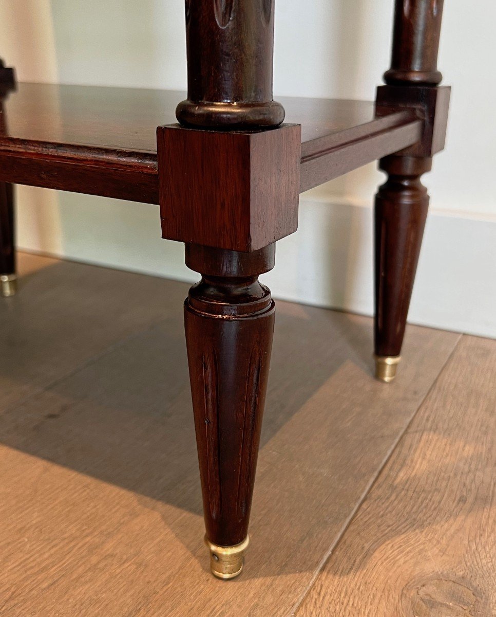Pair Of Mahogany And Brass Side Tables With Leather Tops In The Style Of Maison Jansen-photo-6