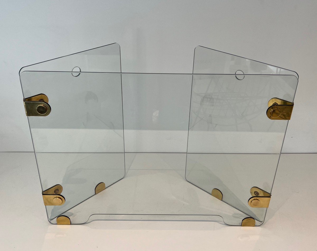 Firewall With Three Glass Panels And Brass Hinges. French Work. Around 1970-photo-1