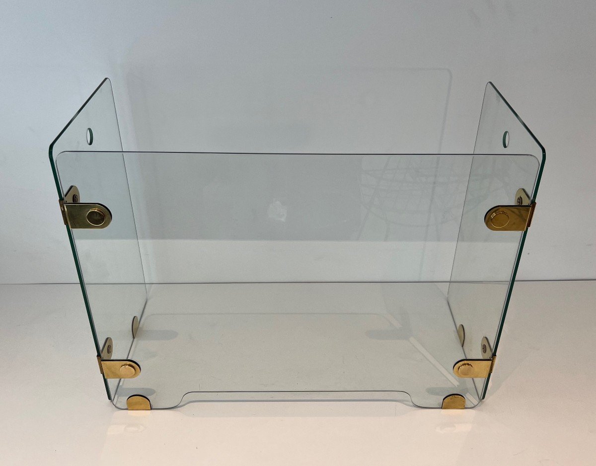 Firewall With Three Glass Panels And Brass Hinges. French Work. Around 1970-photo-3