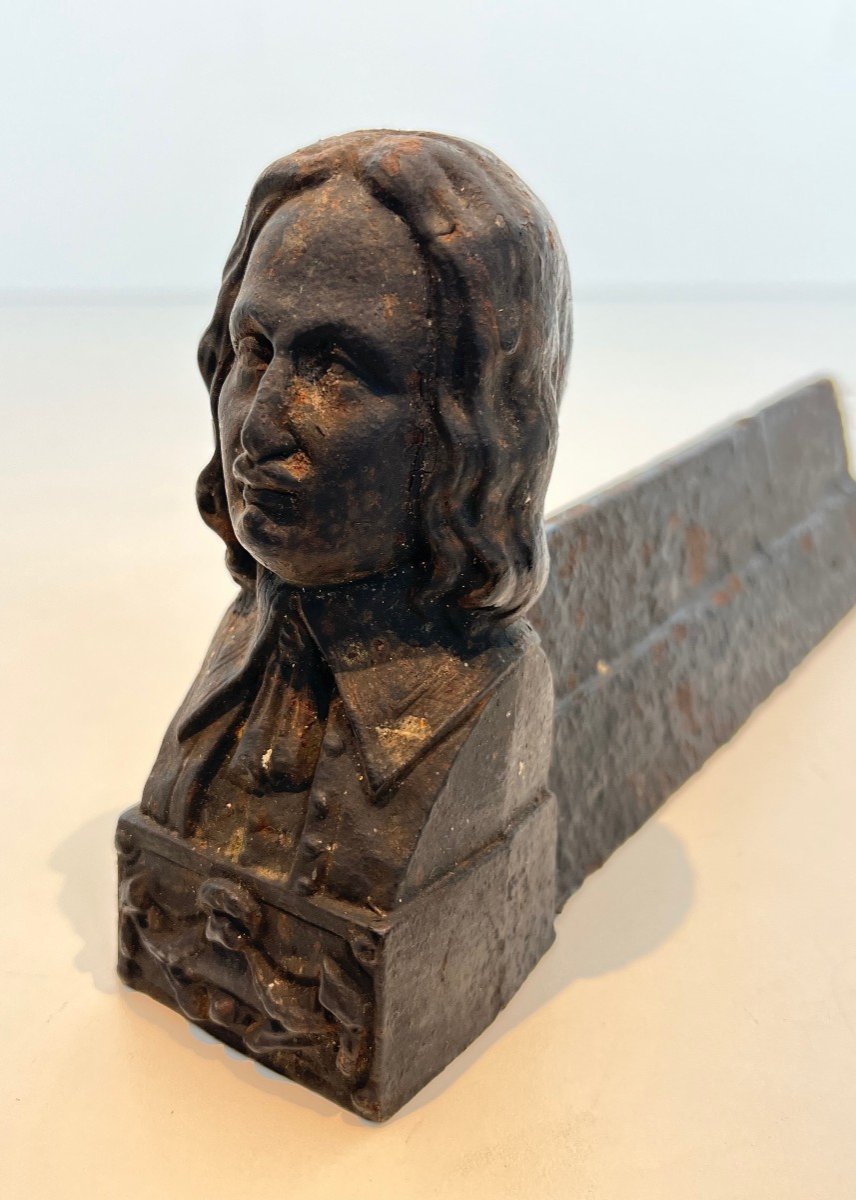 Pair Of Cast Iron Andirons Bearing The Image Of Beethoven. French Work. Around 1900-photo-5