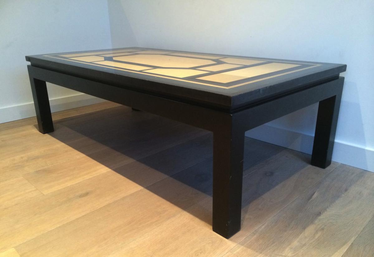 Large Black, Blue And Egg Shell Coffee Table. Circa 1970-photo-2