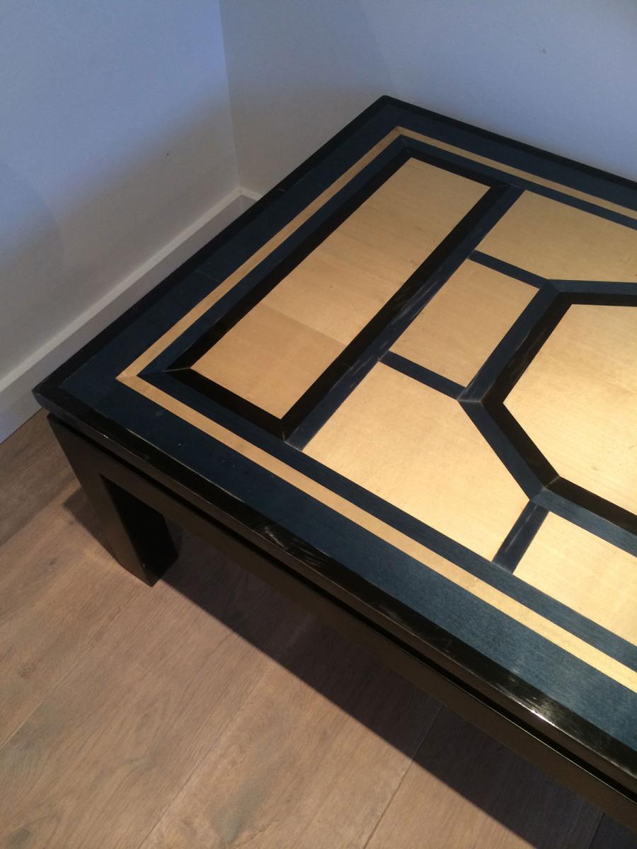 Large Black, Blue And Egg Shell Coffee Table. Circa 1970-photo-6