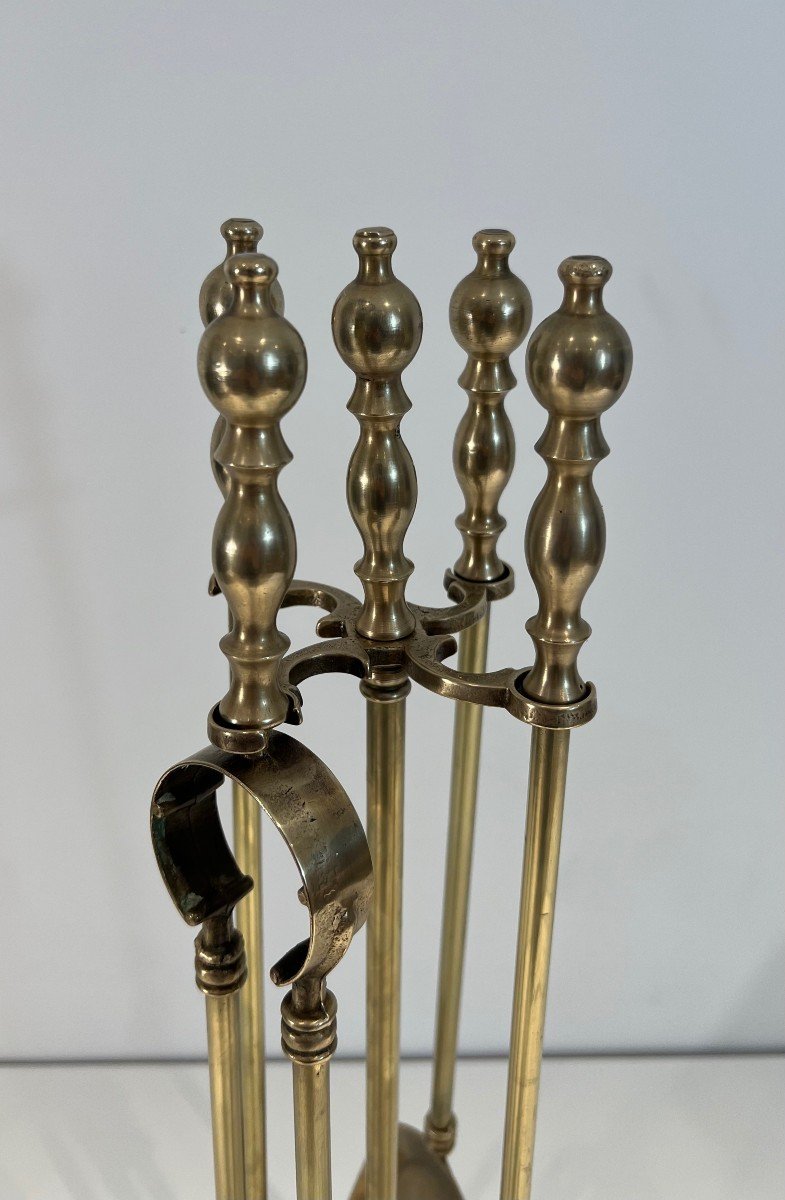 Neoclassical Style Brass Fireplace Tools On Stand. French  Work. Circa 1970-photo-4