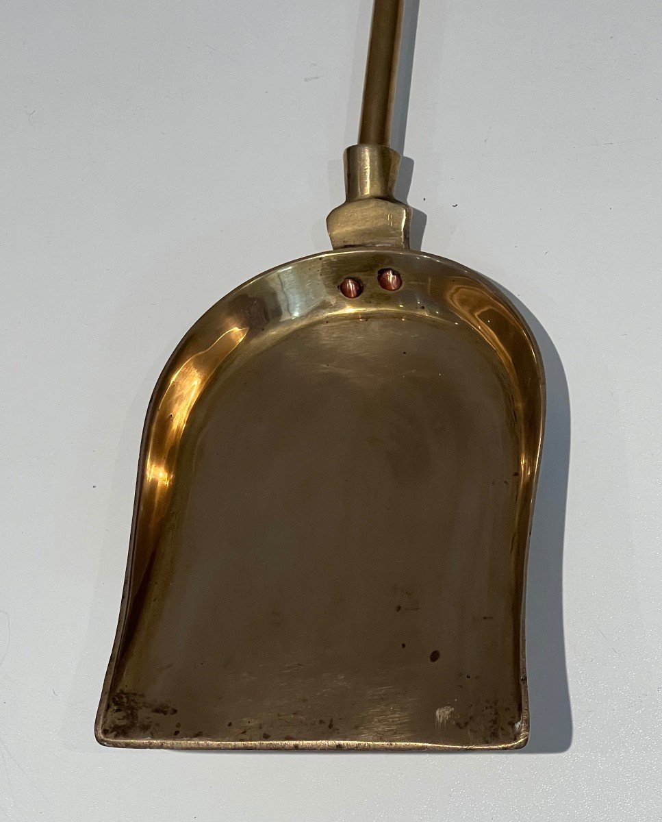 Neoclassical Style Brass Fire Kit. French Work. Around 1970-photo-4