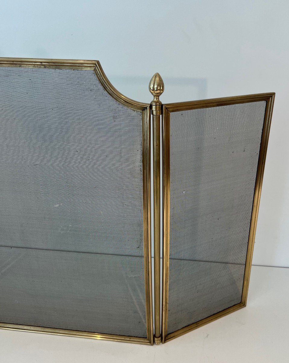 Neoclassical Style Brushed Steel, Brass And Grilling 3 Panels Fireplace Screen. French Worki N -photo-4