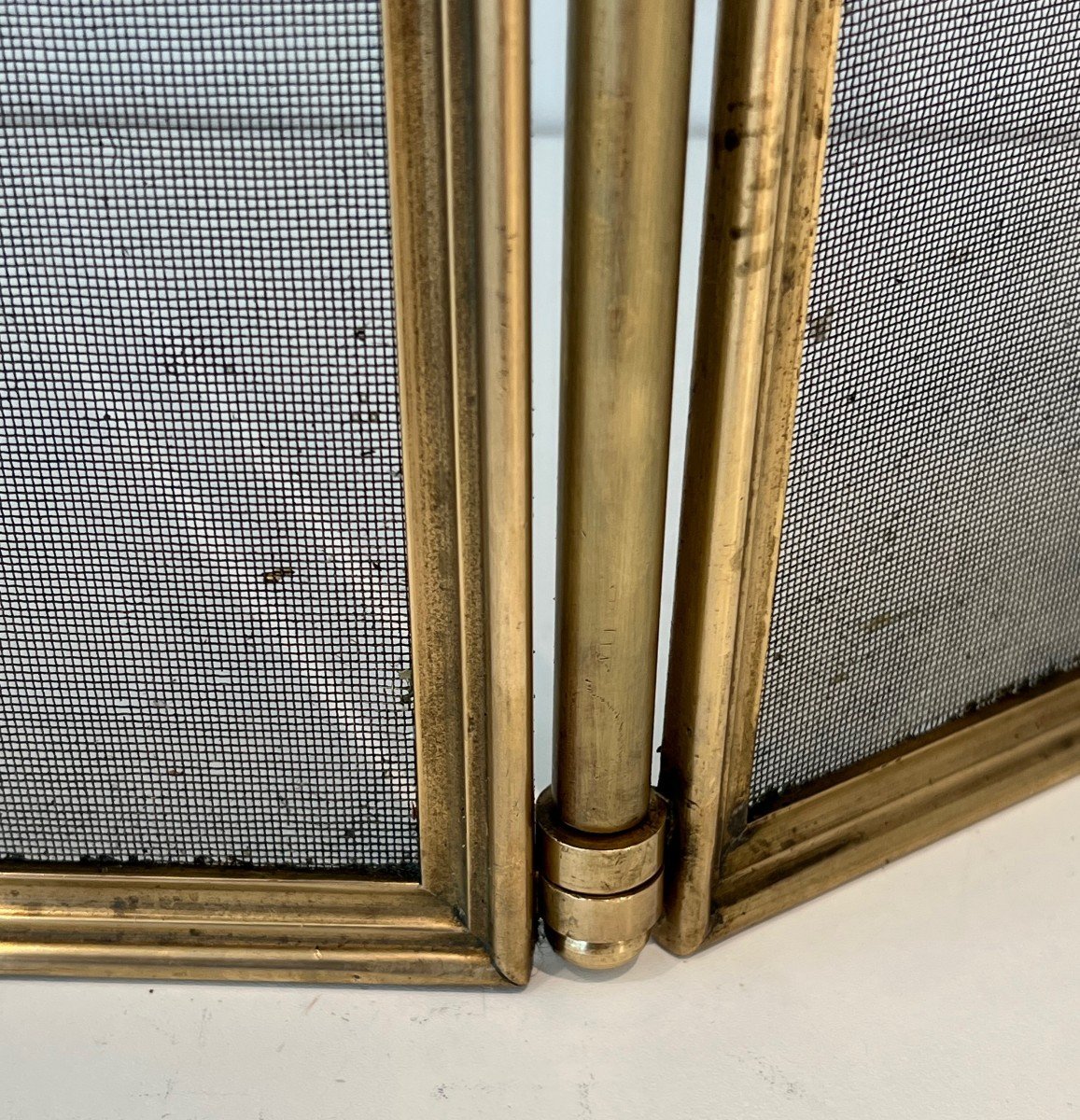 Neoclassical Style Brushed Steel, Brass And Grilling 3 Panels Fireplace Screen. French Worki N -photo-7