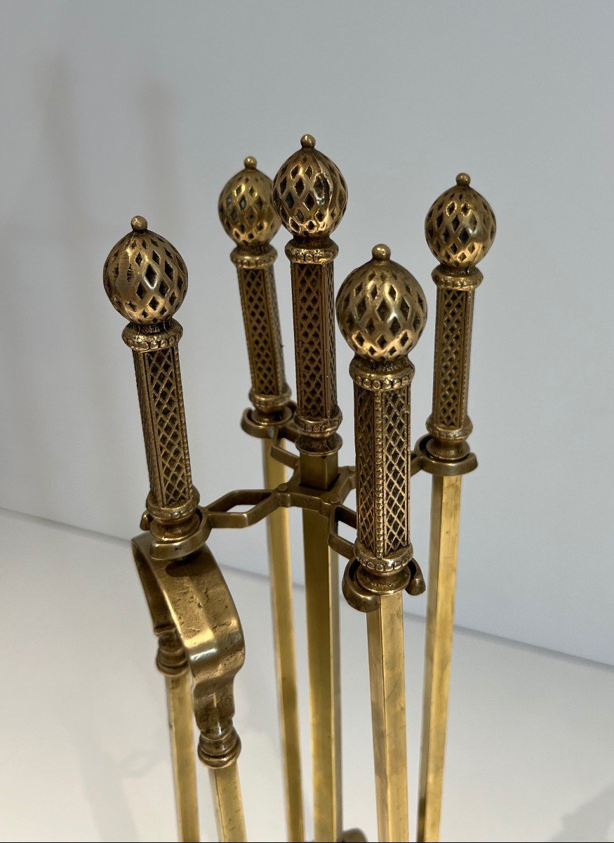 Fire Kit In Finely Chiseled Bronze And Brass. French Work In Neoclassical Style.-photo-4