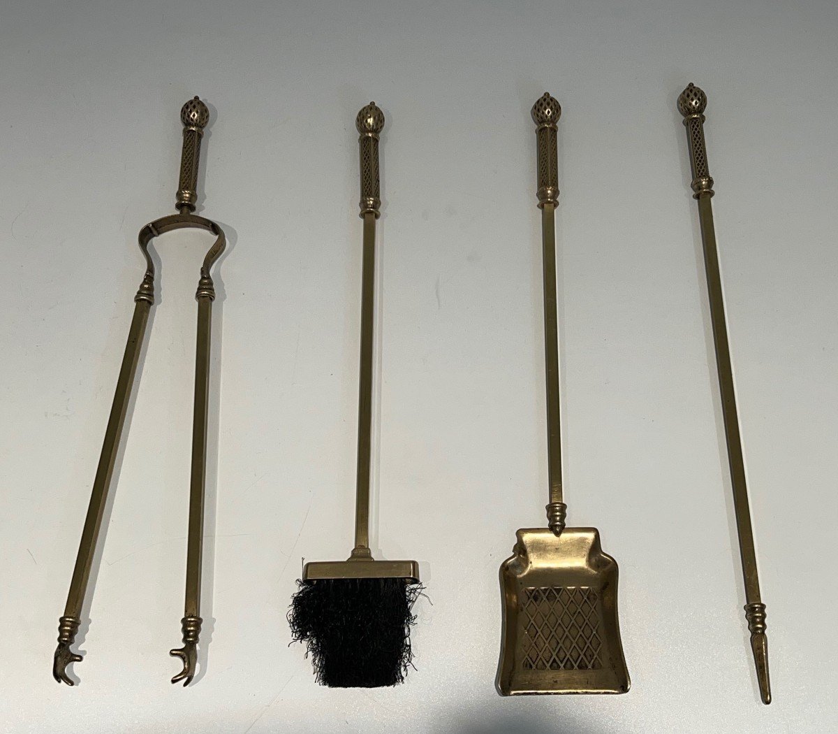 Fire Kit In Finely Chiseled Bronze And Brass. French Work In Neoclassical Style.-photo-5