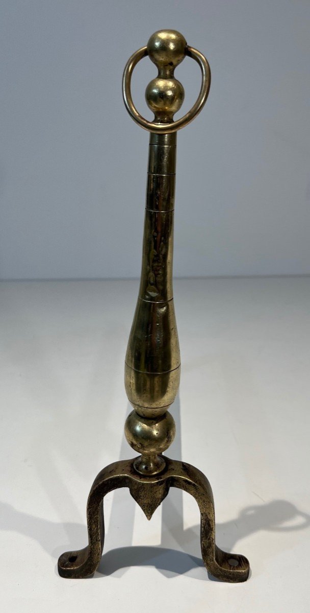 Pair Of Neoclassical Style Andirons In Brass And Wrought Iron. Slight Brass Dents-photo-8
