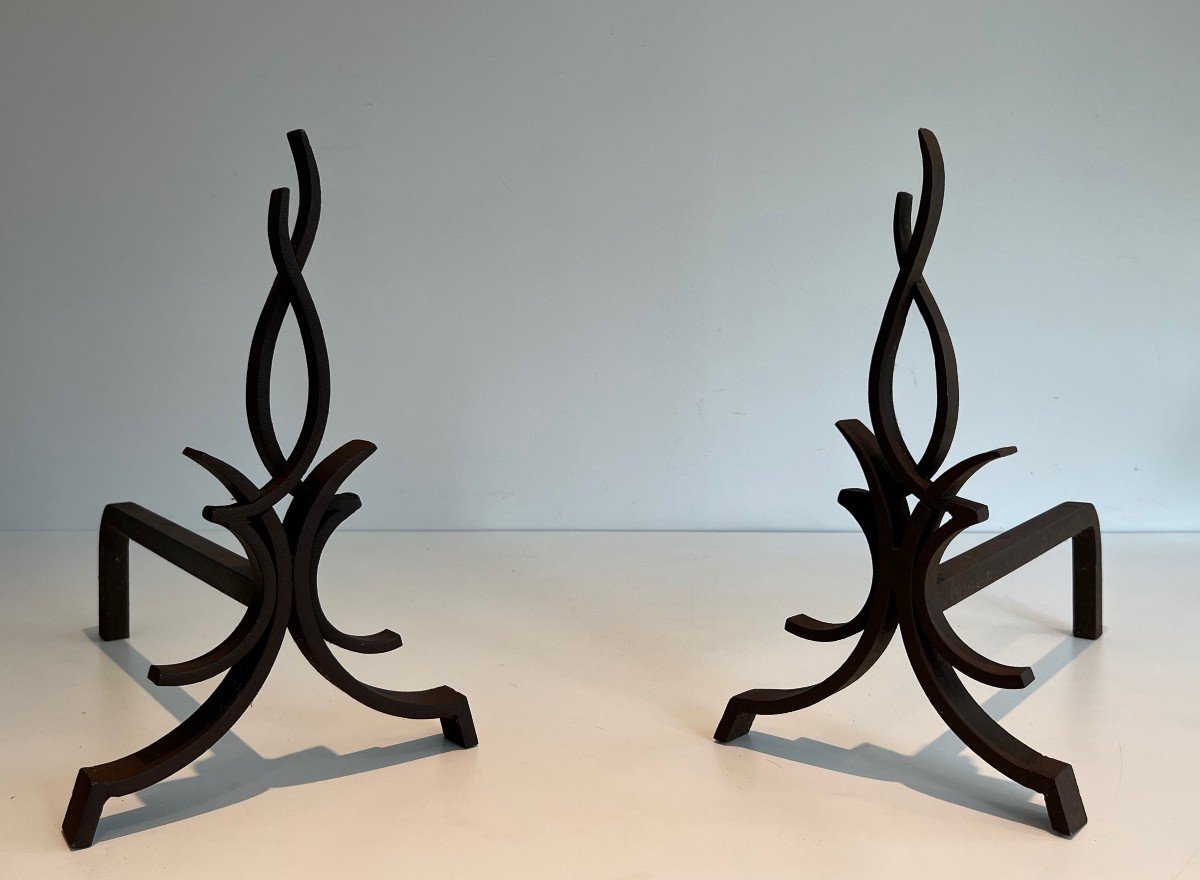 Pair Of Wrought Iron Andirons. French Work By Raymond Subes. Circa 1940-photo-3