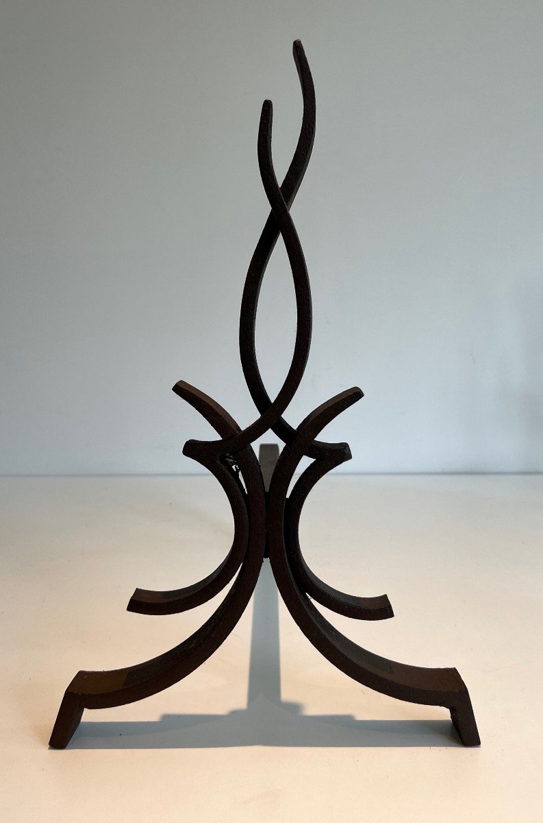 Pair Of Wrought Iron Andirons. French Work By Raymond Subes. Circa 1940-photo-4