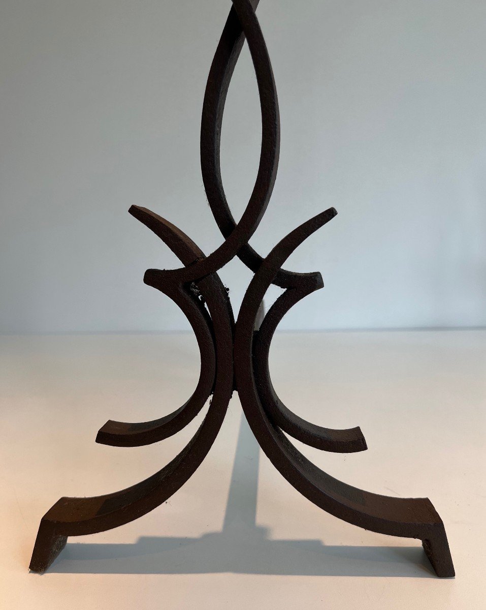 Pair Of Wrought Iron Andirons. French Work By Raymond Subes. Circa 1940-photo-6