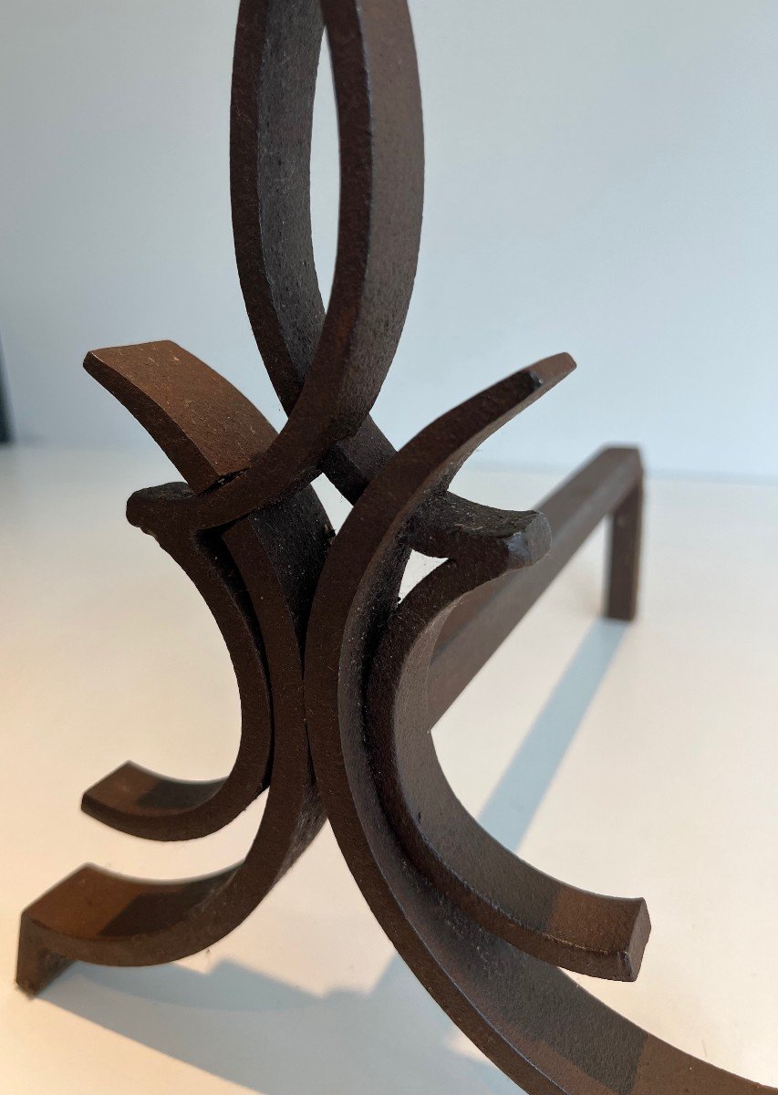 Pair Of Wrought Iron Andirons. French Work By Raymond Subes. Circa 1940-photo-7