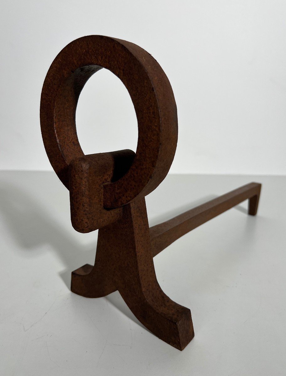 Pair Of Modernist Wrought Iron Andirons. French Work In The Taste Of Jacques Adnet. Towards-photo-4
