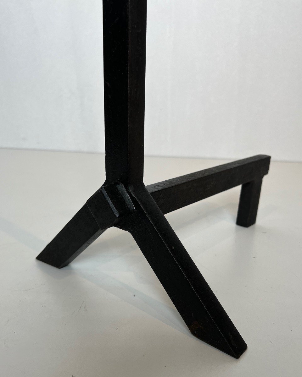 Pair Of Modernist Steel Andirons. French Work. Around 1950-photo-7