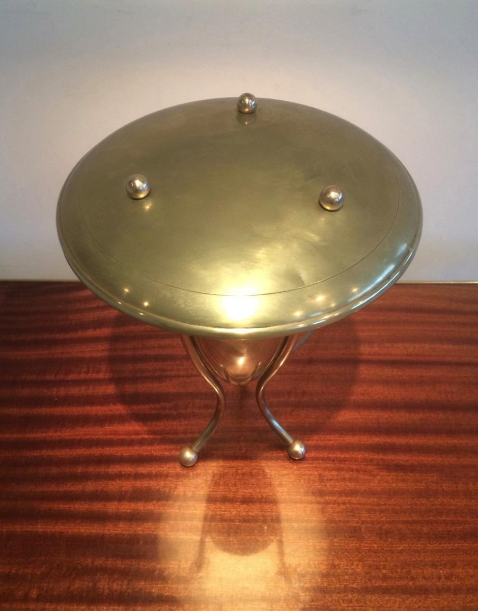 Tripode Brass Lamp With Circular Reflector. Circa 1950-photo-1