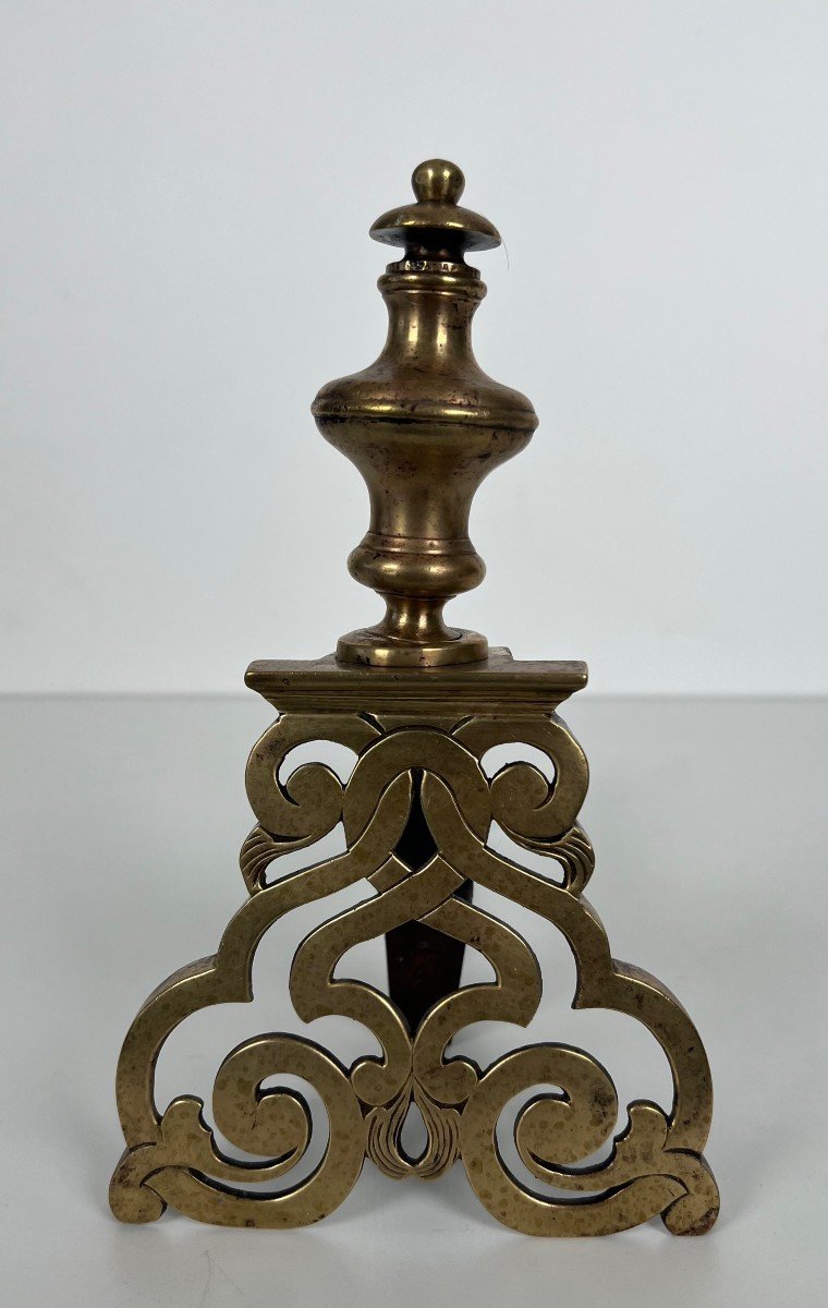 Paire De Chenets En Bronze Ciselé Et Fer Forgé De Style Louis XV. XIXème Siècle-photo-5