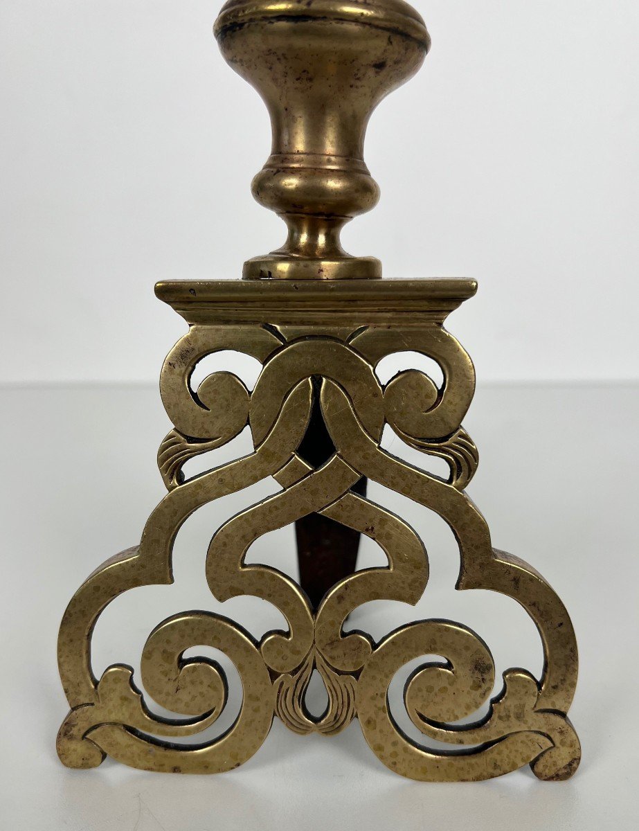 Paire De Chenets En Bronze Ciselé Et Fer Forgé De Style Louis XV. XIXème Siècle-photo-7