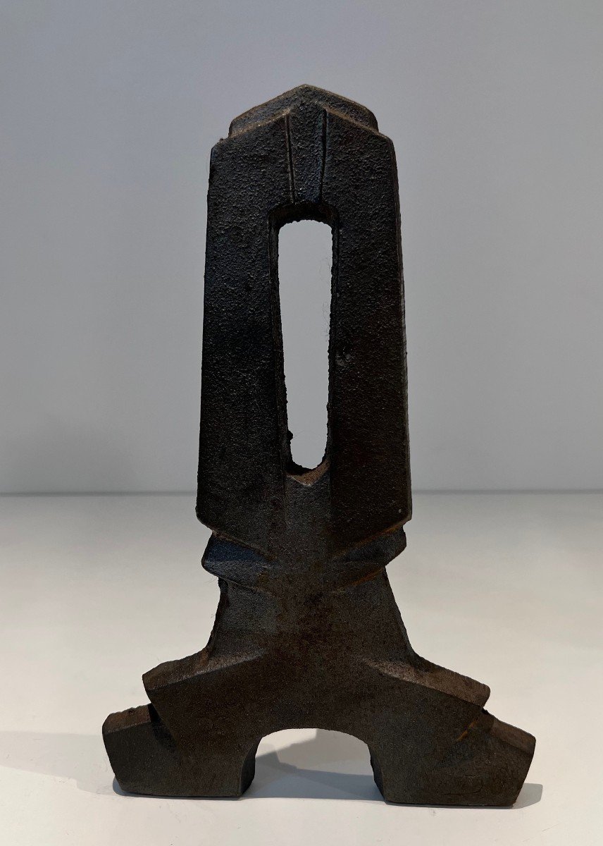 Pair Of Modernist Cast Iron And Wrought Iron Andirons. French Work. Circa 1940-photo-4