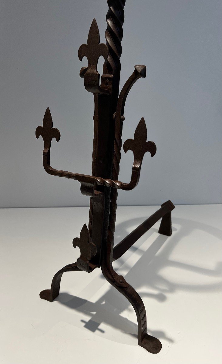 Pair Of Important Wrought Iron Landiers. French Work In The Gothic Style. Circa 1900-photo-5