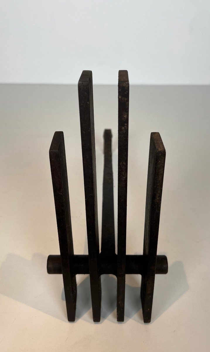 Paire De Chenets Modernistes En Acier. Travail Français. Vers 1950-photo-5