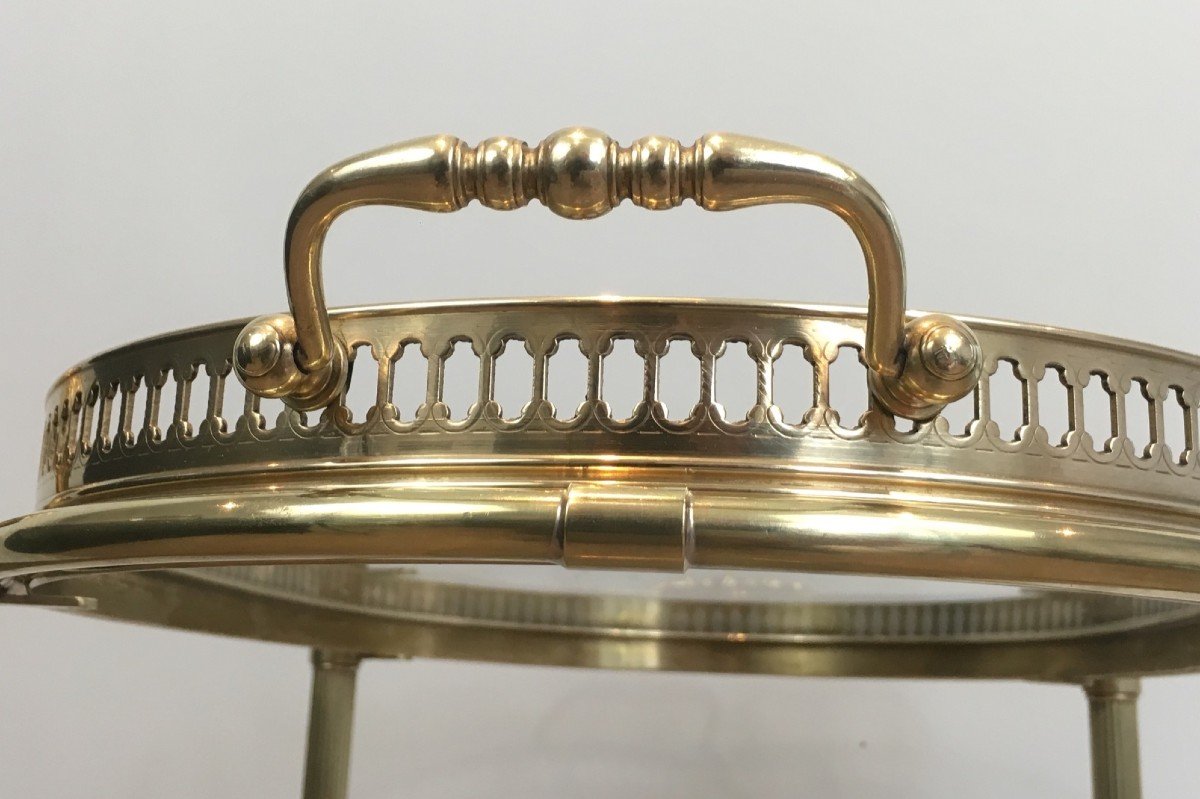 Small Oval Rolling Table In Neoclassical Style In Brass With Double Removable Circled Tops-photo-1