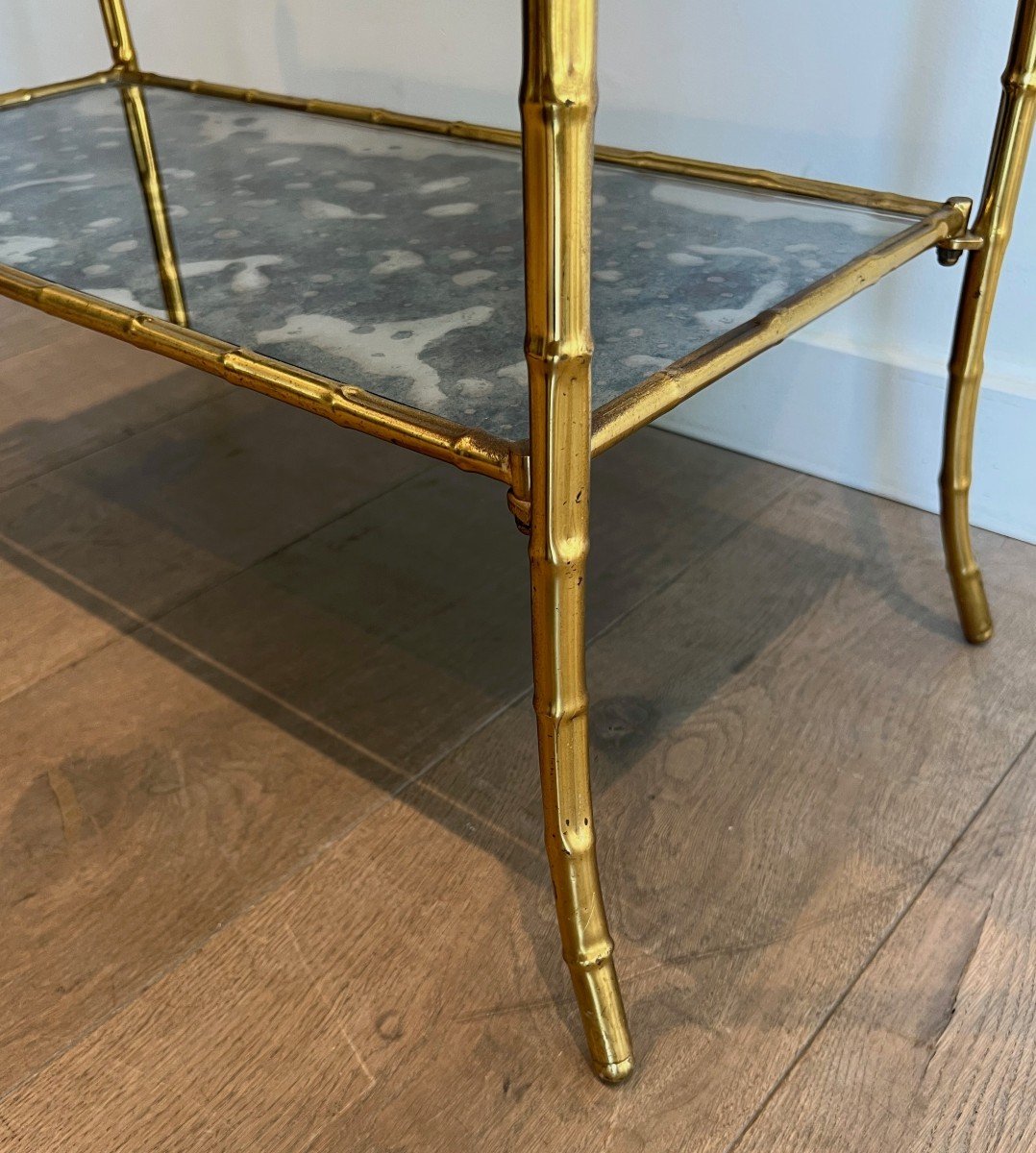 Pair Of Faux-bamboo Side Tables Made Of Gilt Metal And Beautiful Oxydized Mirror Tops. This Is A Work In The Style Of Maison Baguès. -photo-4
