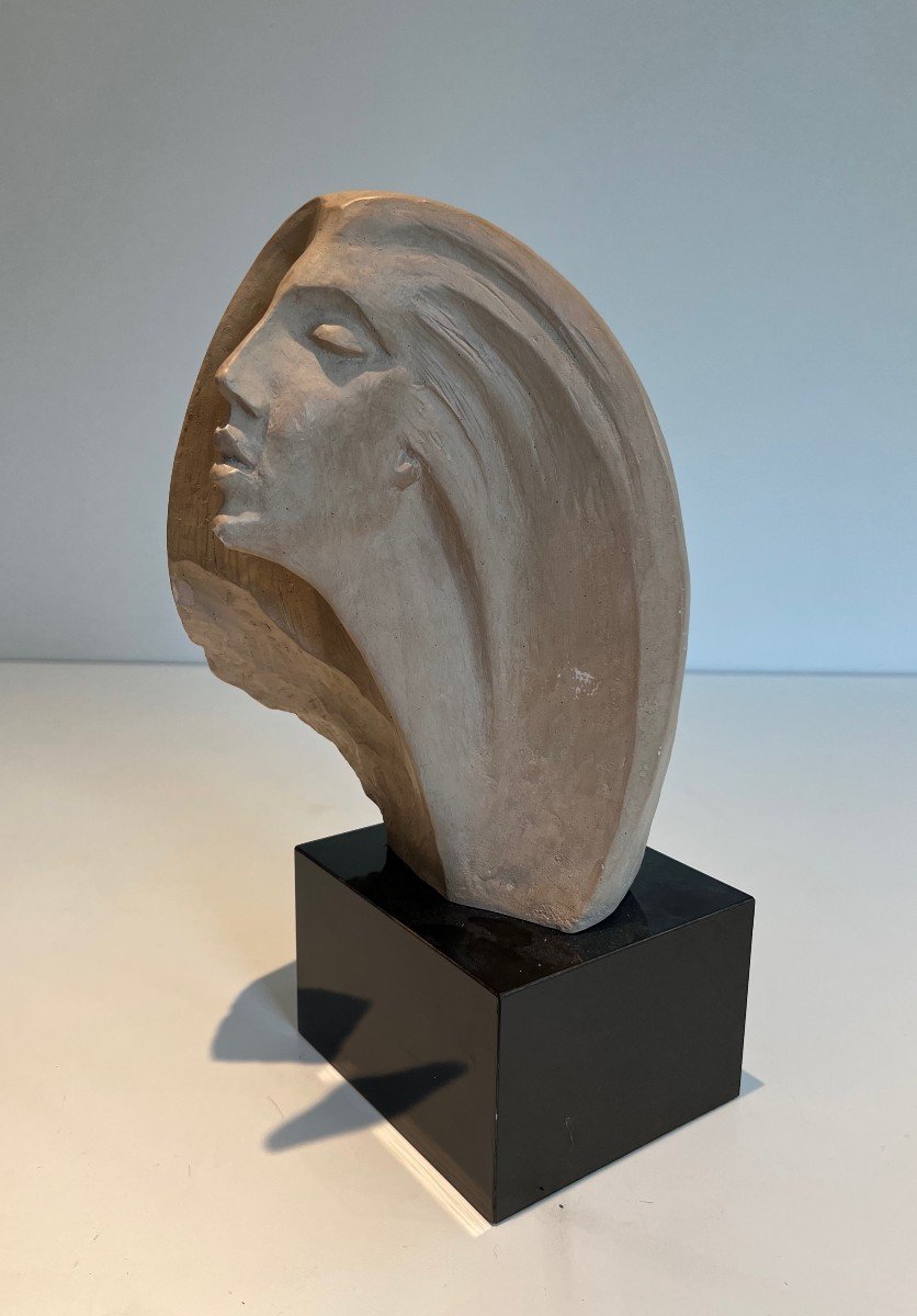 Sculpture En Terre Cuite Représentant Un Visage De Femme. Travail Signé De Austin Prod. 1980-photo-4