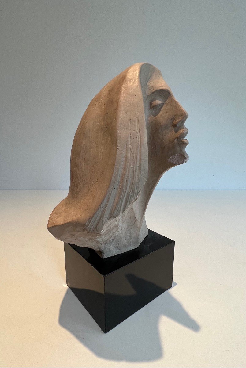 Sculpture En Terre Cuite Représentant Un Visage De Femme. Travail Signé De Austin Prod. 1980-photo-3