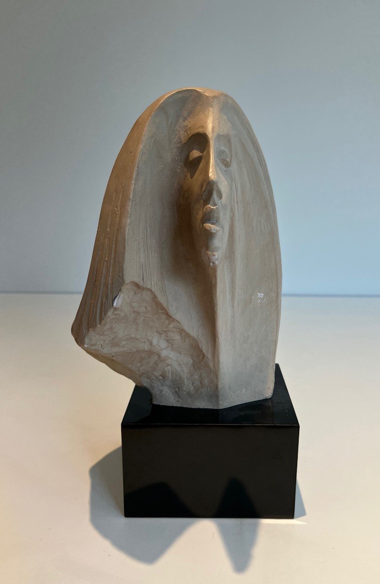 Sculpture En Terre Cuite Représentant Un Visage De Femme. Travail Signé De Austin Prod. 1980-photo-5