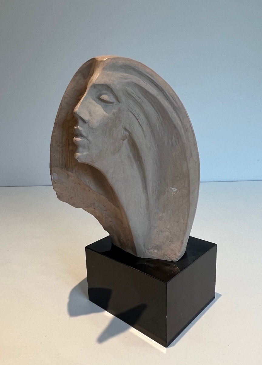 Sculpture En Terre Cuite Représentant Un Visage De Femme. Travail Signé De Austin Prod. 1980-photo-8