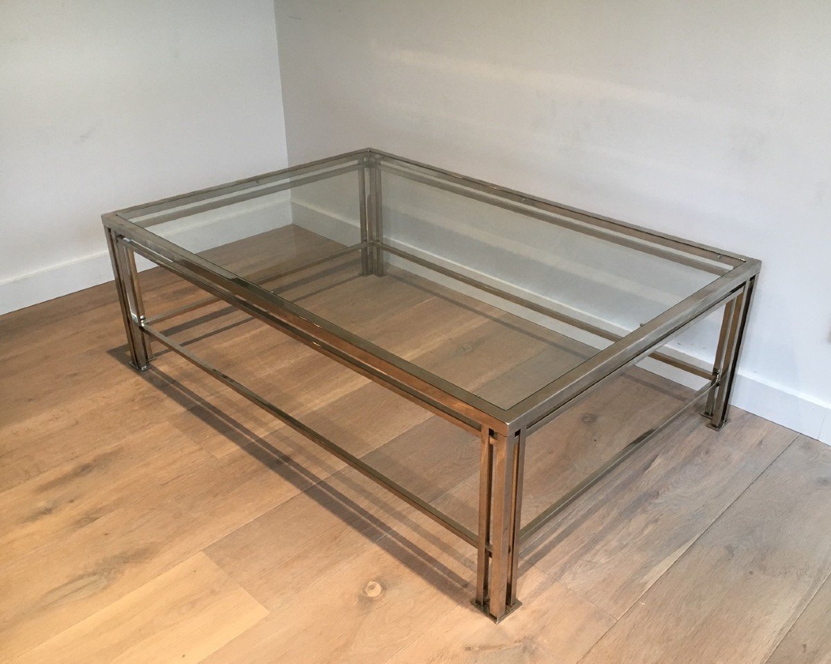 Modernist Chrome Coffee Table With Triple Legs. French Work. Around 1970-photo-4