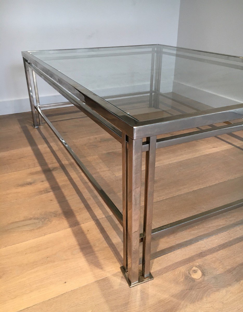 Modernist Chrome Coffee Table With Triple Legs. French Work. Around 1970-photo-1