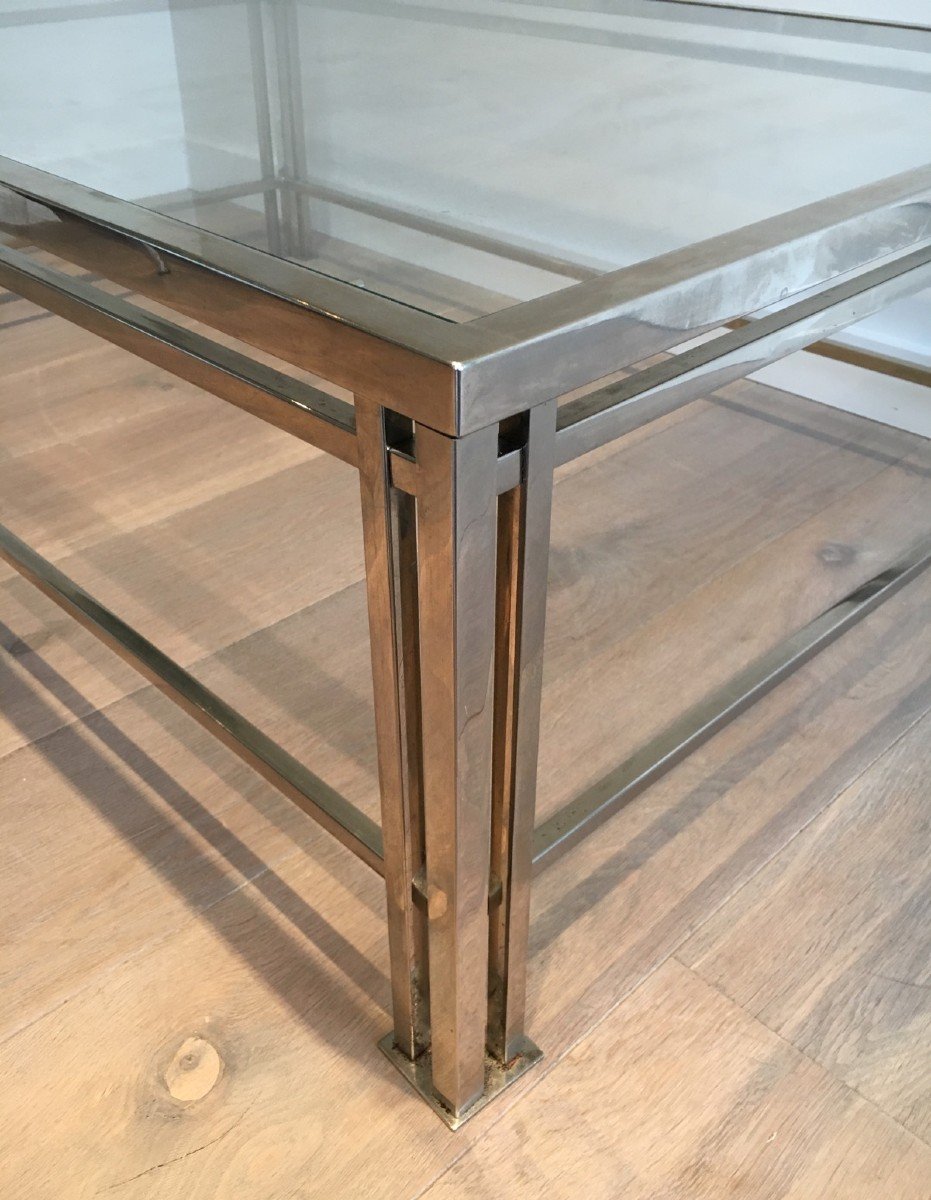 Modernist Chrome Coffee Table With Triple Legs. French Work. Around 1970-photo-2