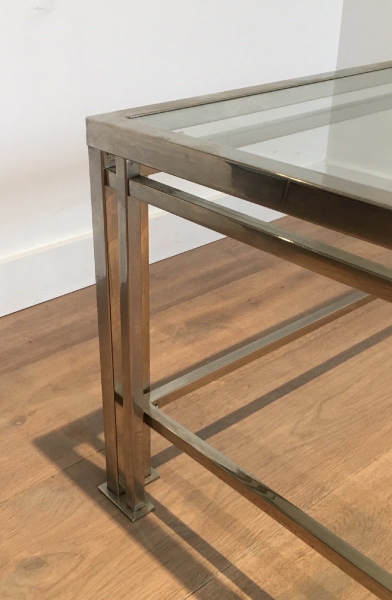 Modernist Chrome Coffee Table With Triple Legs. French Work. Around 1970-photo-3