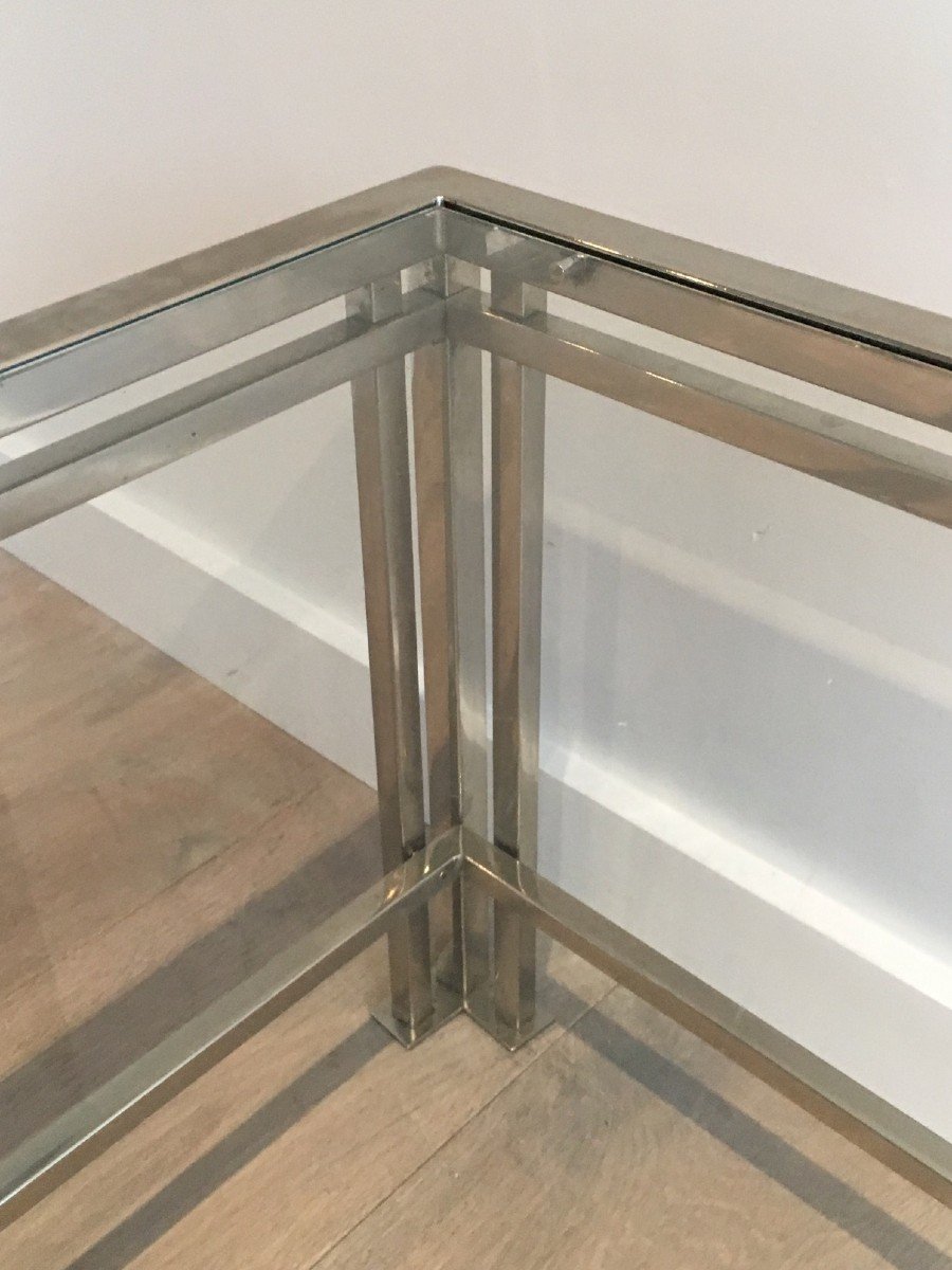 Modernist Chrome Coffee Table With Triple Legs. French Work. Around 1970-photo-7