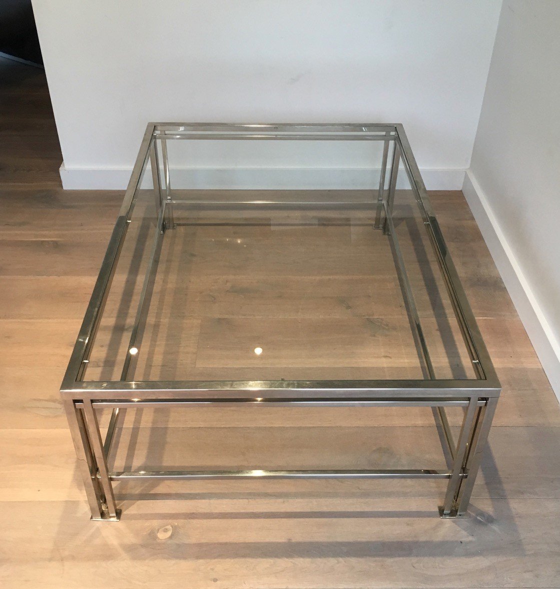 Modernist Chrome Coffee Table With Triple Legs. French Work. Around 1970-photo-8