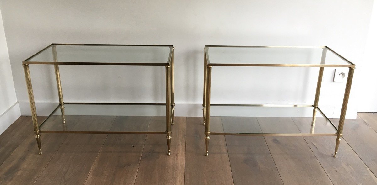 Pair Of Neoclassical Style Brass Side Tables With Fluted Legs Attributed To Maison Jansen-photo-2