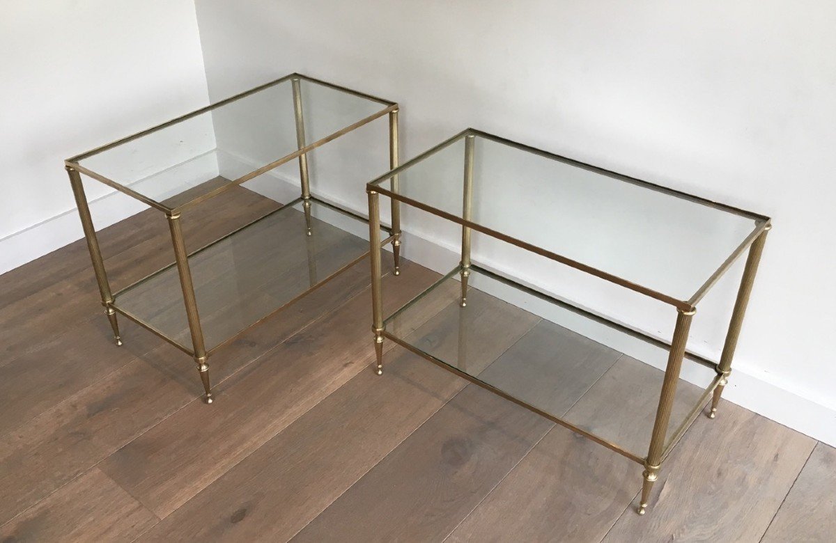 Pair Of Neoclassical Style Brass Side Tables With Fluted Legs Attributed To Maison Jansen-photo-4