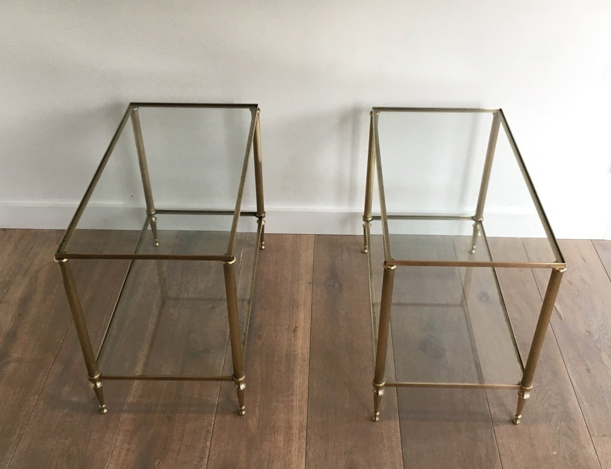 Pair Of Neoclassical Style Brass Side Tables With Fluted Legs Attributed To Maison Jansen-photo-2